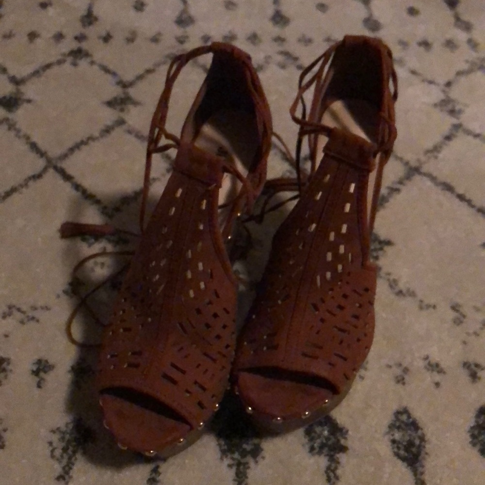 JustFab Cognac Platform Wedges